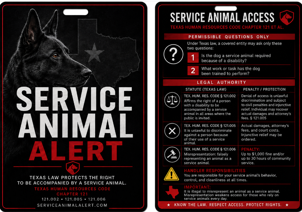 Texas Service Animal Access Lanyard + Card