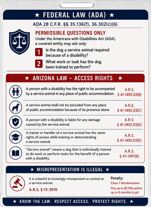 Arizona Service Animal Access Card & Lanyard