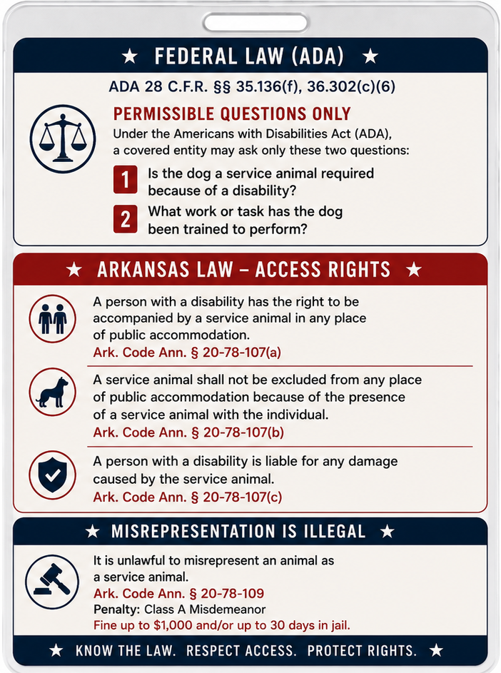 Arkansas Service Animal Access Card &amp; Lanyard