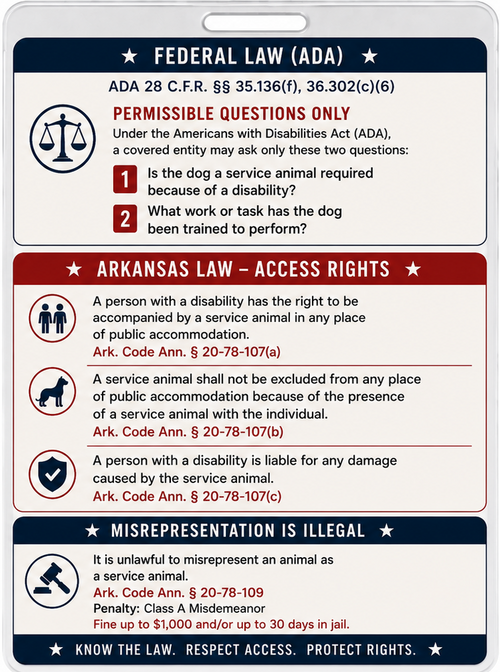 Arkansas Service Animal Access Card &amp; Lanyard
