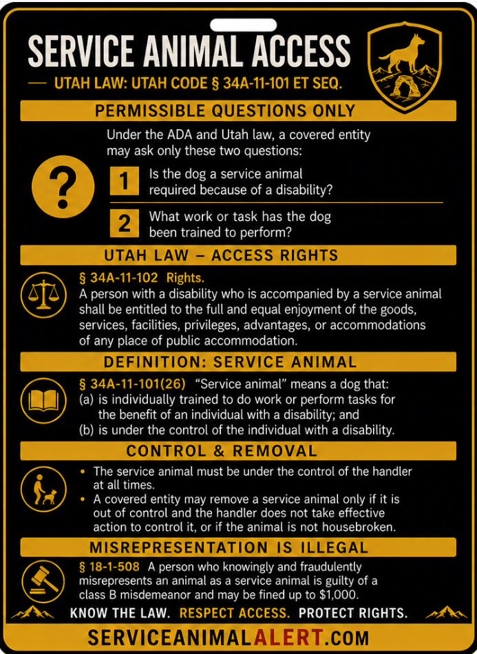Utah Service Animal Access Card + Lanyard