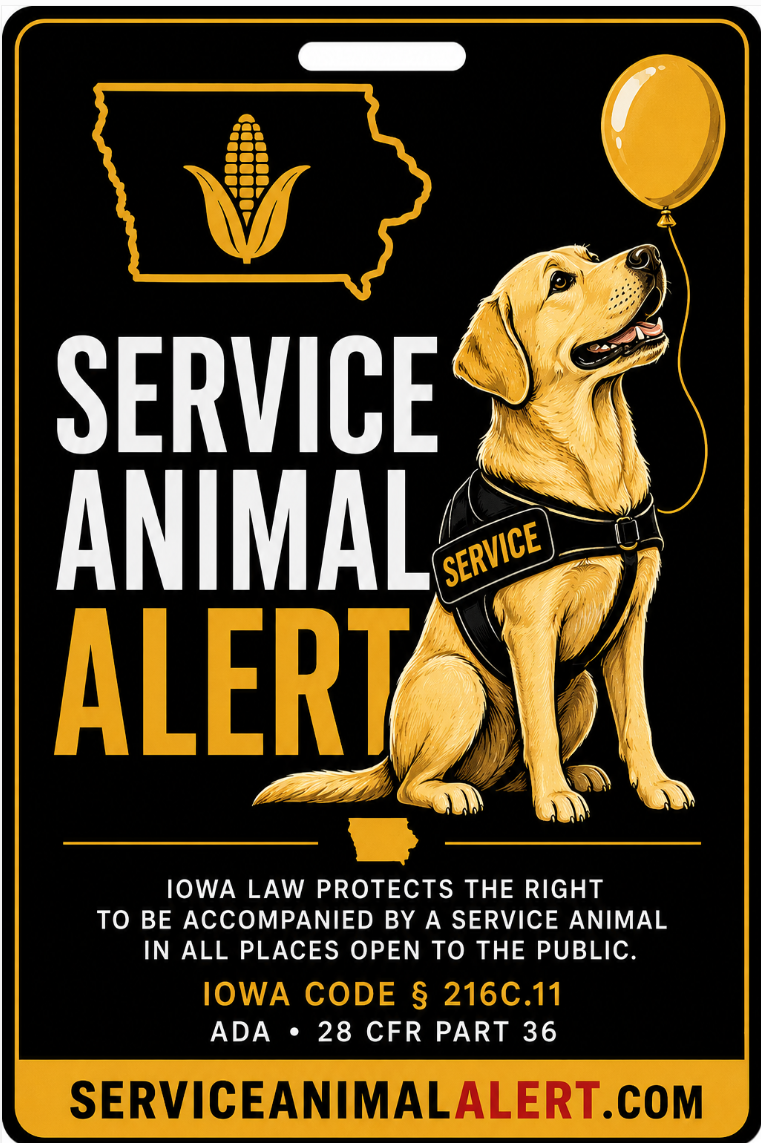 IOWA SERVICE ANIMAL ACCESS CARD + Lanyard