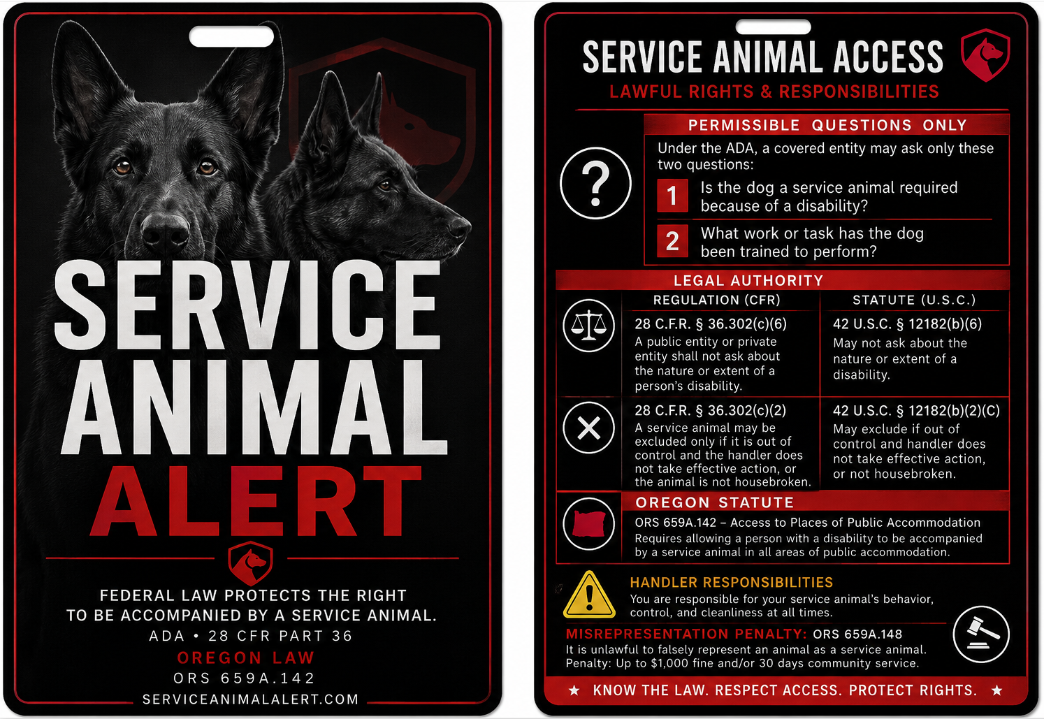 Oregon Service Animal Access Lanyard + Card