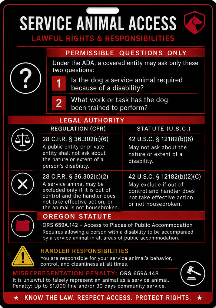 Oregon Service Animal Access Lanyard + Card
