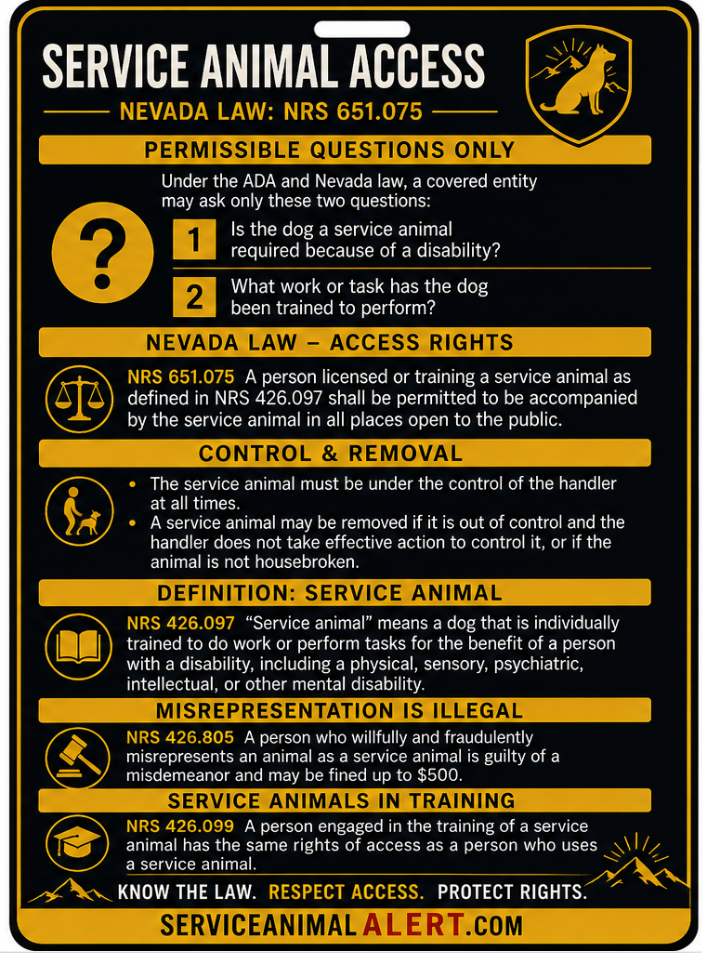 Nevada Service Animal Access Card + Lanyard
