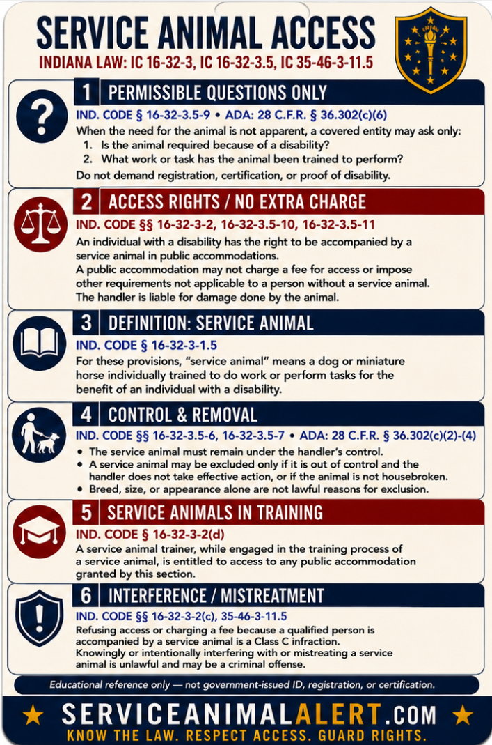 Indiana Service Animal Access Card