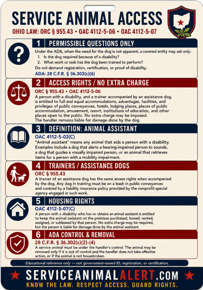 Ohio Service Animal Access Card + Lanyard