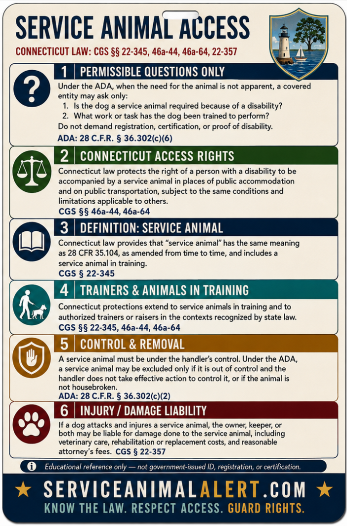 Connecticut Service Animal Access Card + Lanyard