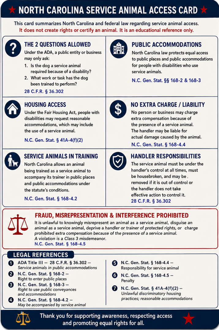 North Carolina Service Animal Access Card + Lanyard
