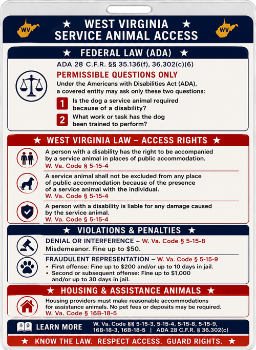 West Virginia Service Animal Access Card + Lanyard