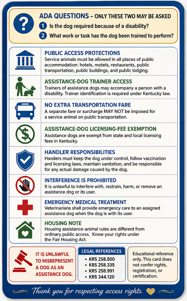 Kentucky Service Animal Access Card + Lanyard